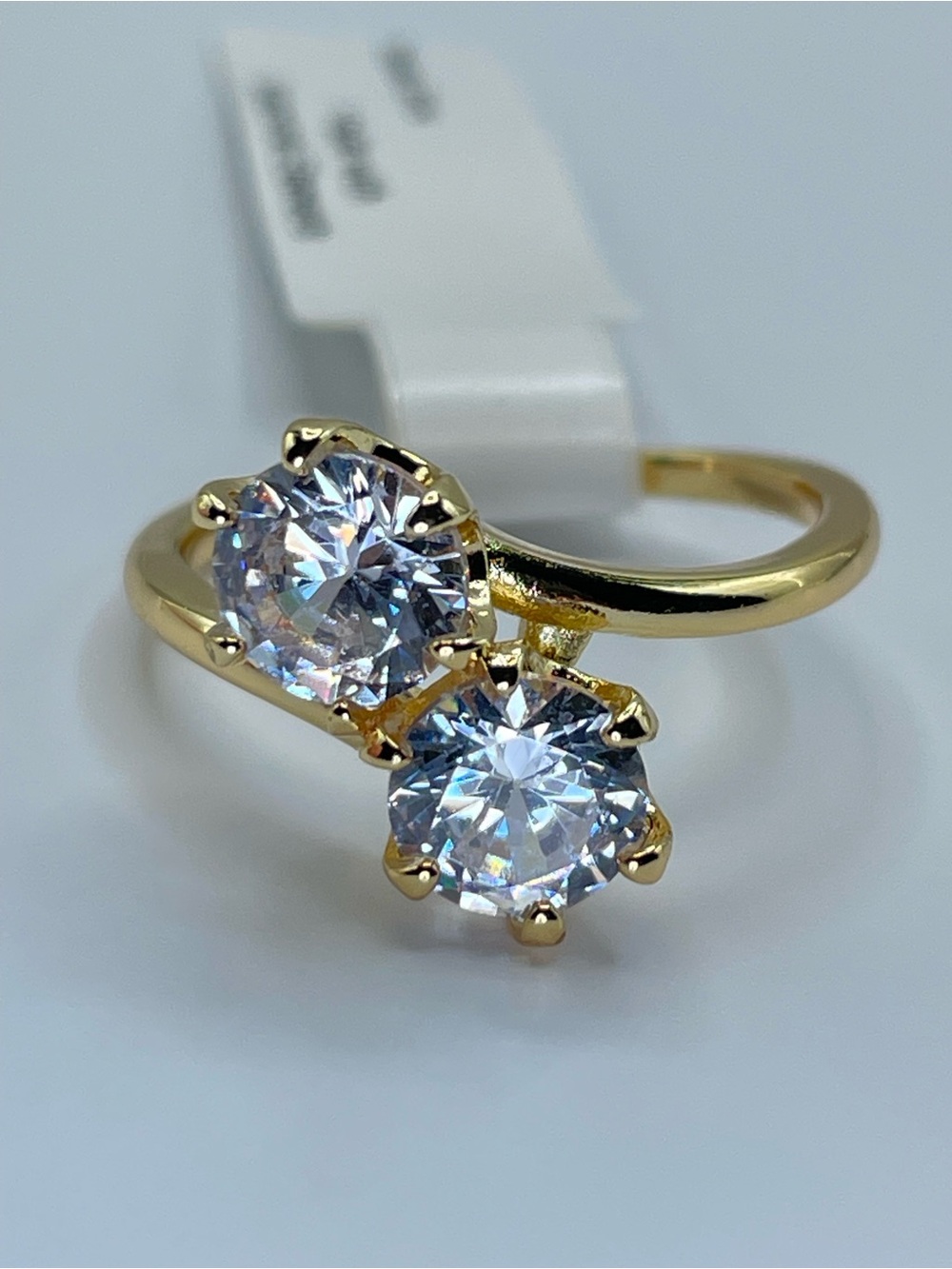 Swarovski Crystal Elements White Round Cut Crystal Bypass Ring Sz 8 Bridal